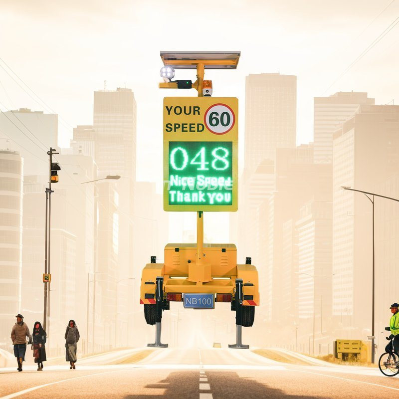 100 Watt Solar Portable Radar Detect Speed 4 Line Display Sign Trailer